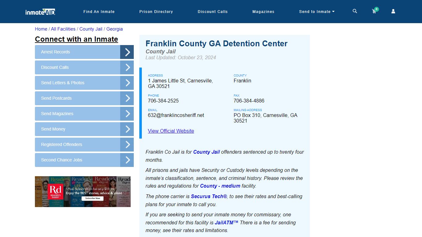 Franklin County GA Detention Center - Inmate Locator